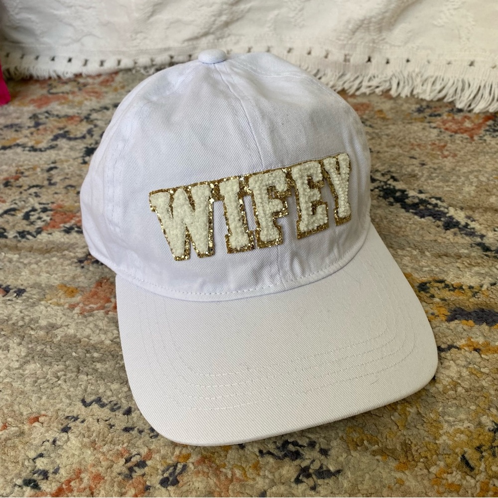 Wifey White Baseball Hat with Glitter Gold Letters